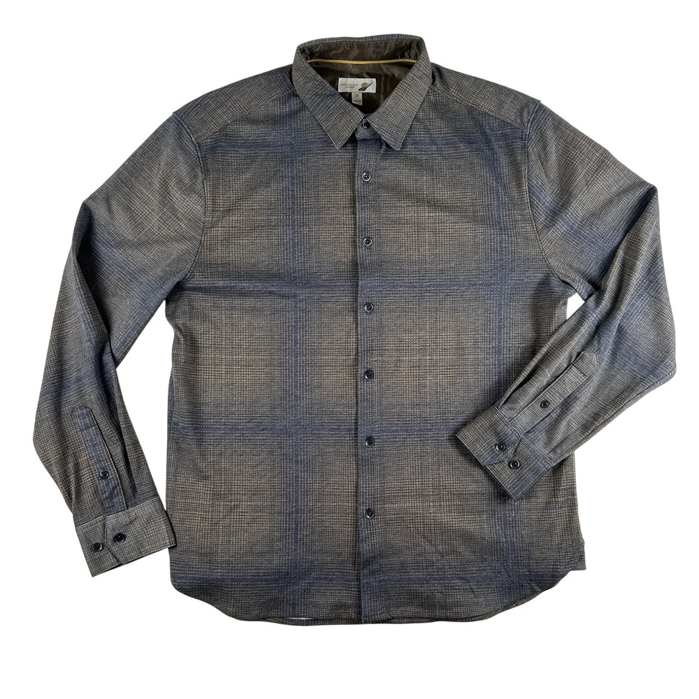 Fundamental‎ Coast Shirt Mens Medium Gray Plaid Long Sleeve Button Front Stretch